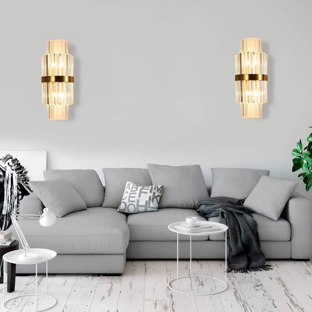 Mehrstufige Kristallprisma-Wandlampe mit Metallband – Art-Déco-Stil