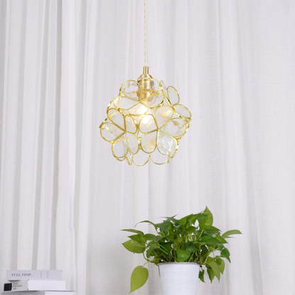 Floral Glass Hanging Lamp with Brass Hardware - Vintage Modern Art