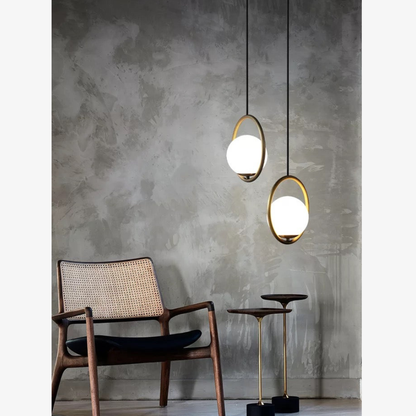 Frosted Glass Orb Hanging Lamp with Minimalist Frame - Multiple Shapes