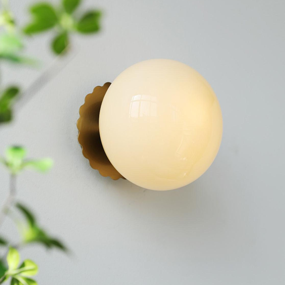 Frosted Sphere Wall Light with Metallic Base - Modern Vintage Design