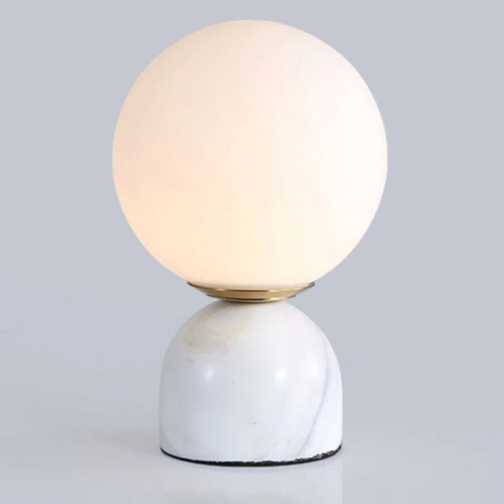 Mid-Century Modern Marble Table Lamp - Round Glass Globe Bedside Light