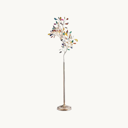 Floor Lamp with Natural Agate Stone Leaves and Metal Branching Frame