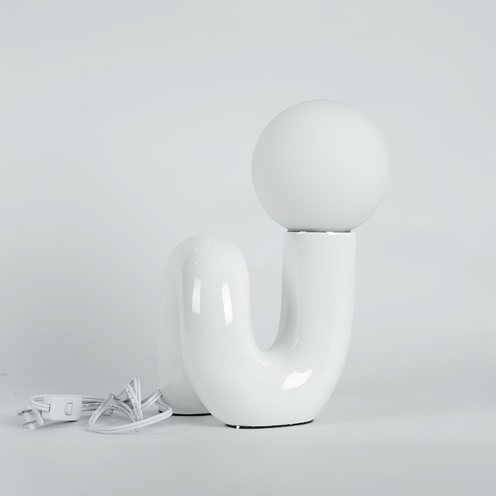 Curved Resin Accent Lamp with White Globe - Playful Contemporary Decor