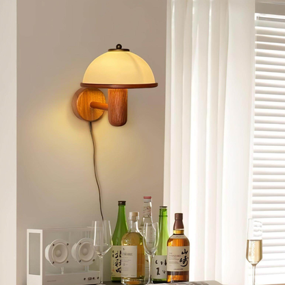 Mushroom Wall Sconce with Oak Wood Base - Mid Century Scandinavian
