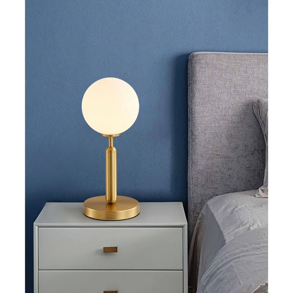 Modern Globe Table Lamp with Pill-Shaped Post - Mid-Century Orb Desk Light