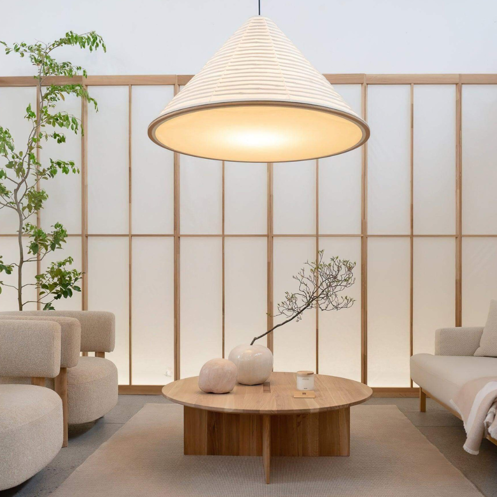 Japanese Washi Paper Pyramid Pendant Light - Japandi Style Decor