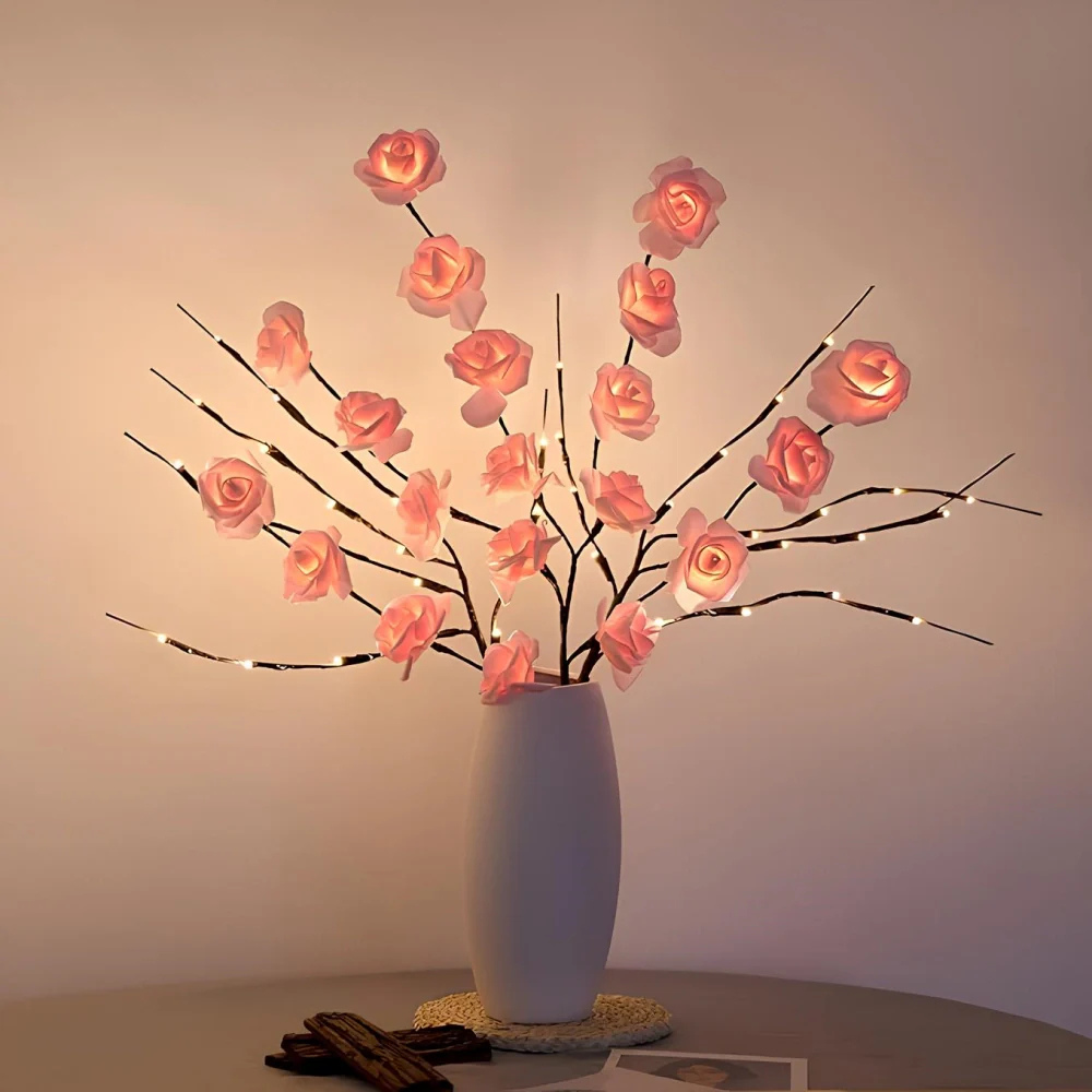 Lampe à branche florale LED bohème - Décoration de saule et branches alimentée par batterie