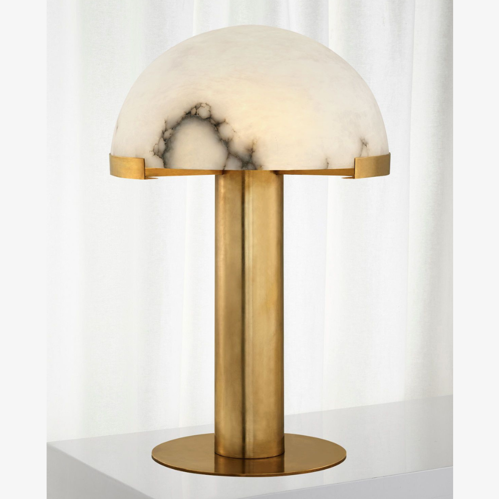 Glas- und Alabaster-Kuppeltischlampe mit Metallfuß – Mid-Century-Modern