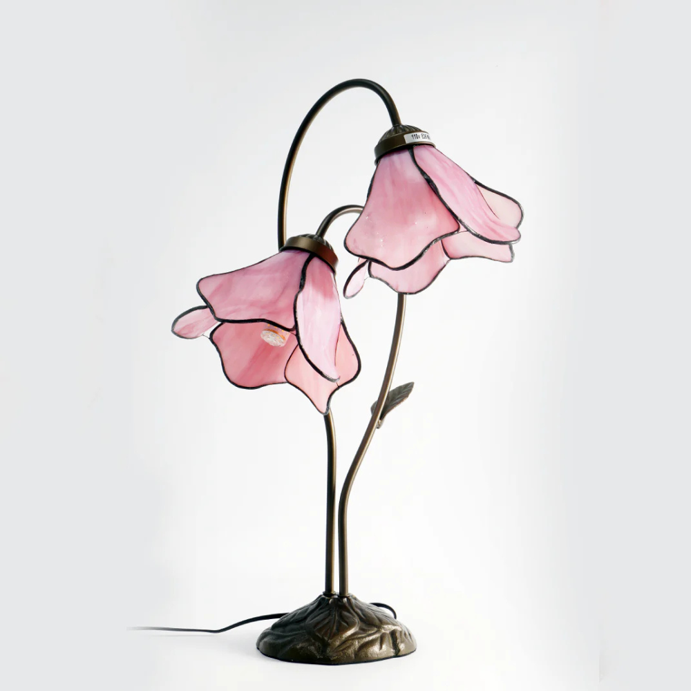 Table Lamp with Flower Glass Shades - Vintage Stained Glass Floral