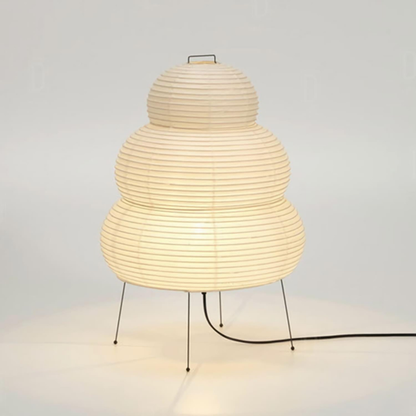 Japanese Rice Paper Table Lamp with Four Legs - Wabi Sabi Tiered Lantern