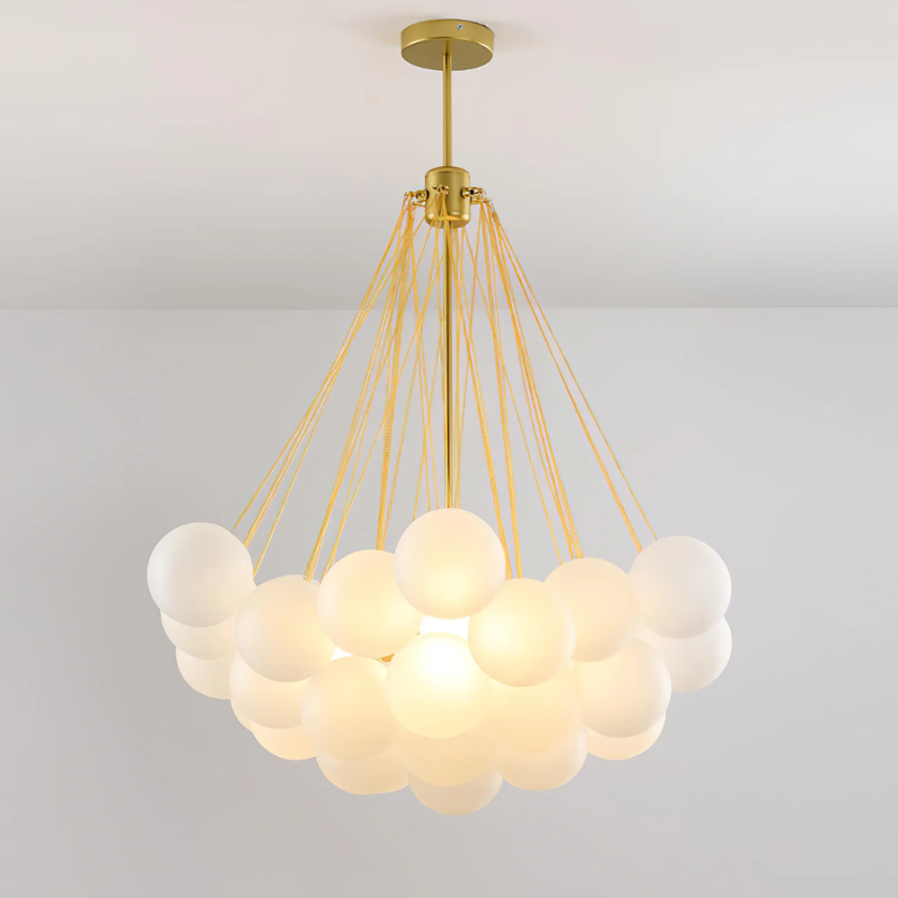 Kronleuchter mit Cluster-Glaskugelschirmen und verstellbarer Stange – Mid Century