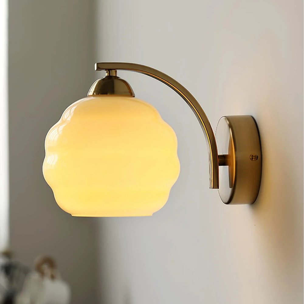 Wall Sconce with Ribbed Glass Globe - Modern Mid Century Gold