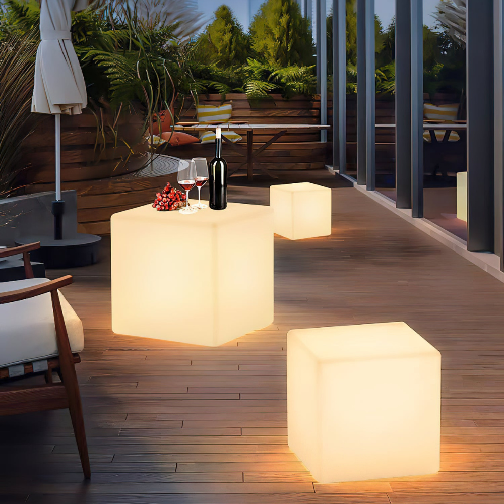 LED Cube Side Table and Glowing Accent Light - Modern Geometric