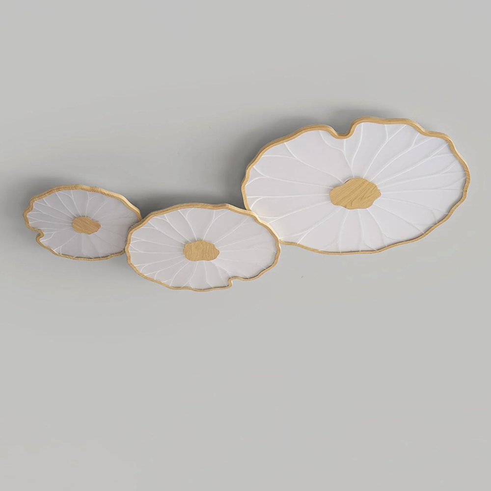Flush Mount Ceiling Light with Wood Tone - Minimalist Japandi Botanical