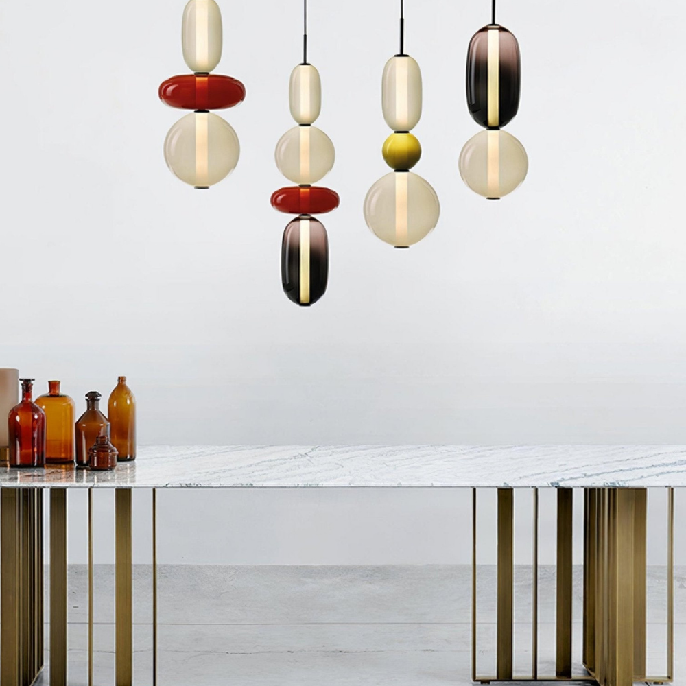 Gestapelte Glas-Hängeleuchte mit geometrischen Ebenen – Art-Déco-Stil