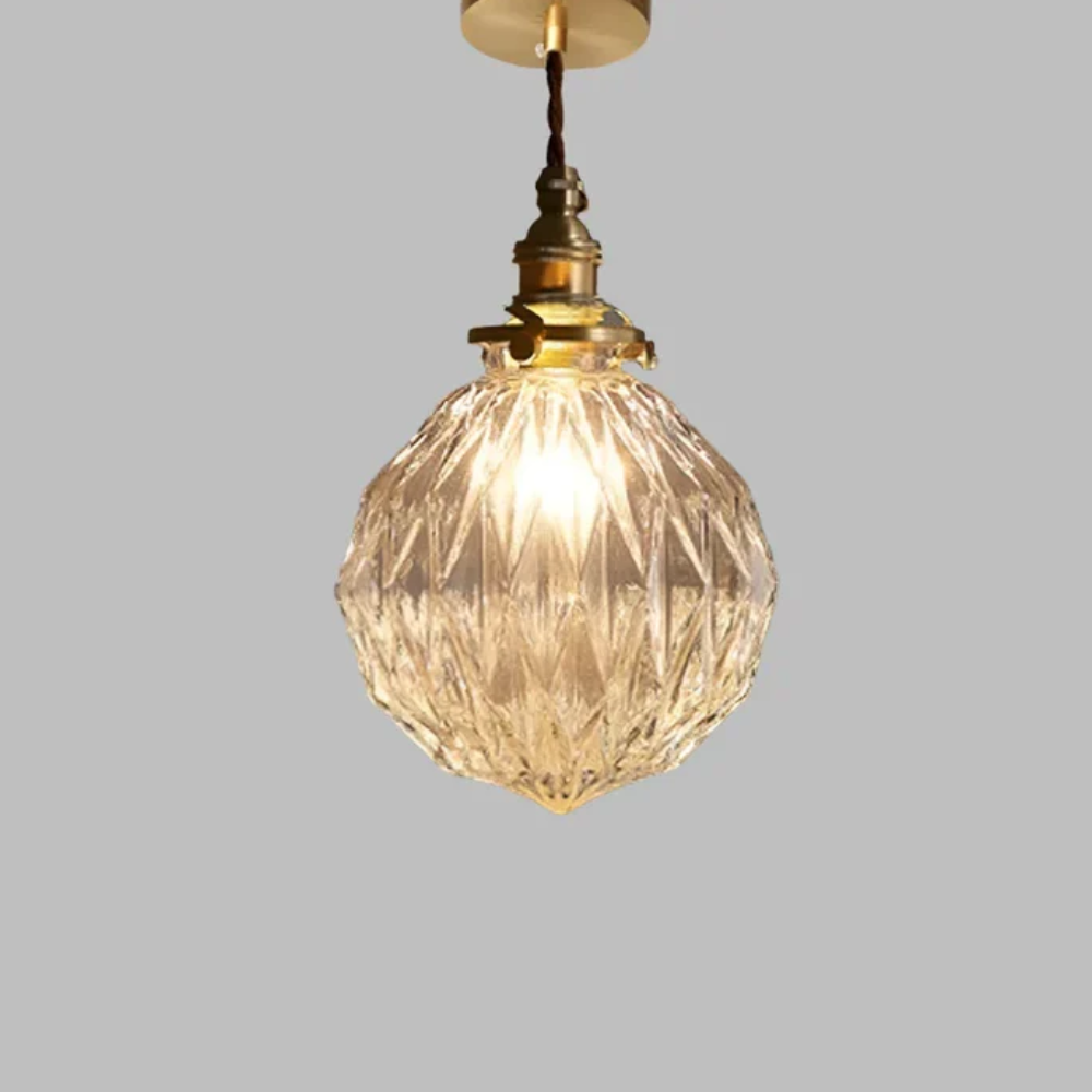 Hanging Ceiling Lamp with Rippled Crystal Glass - Retro Industrial