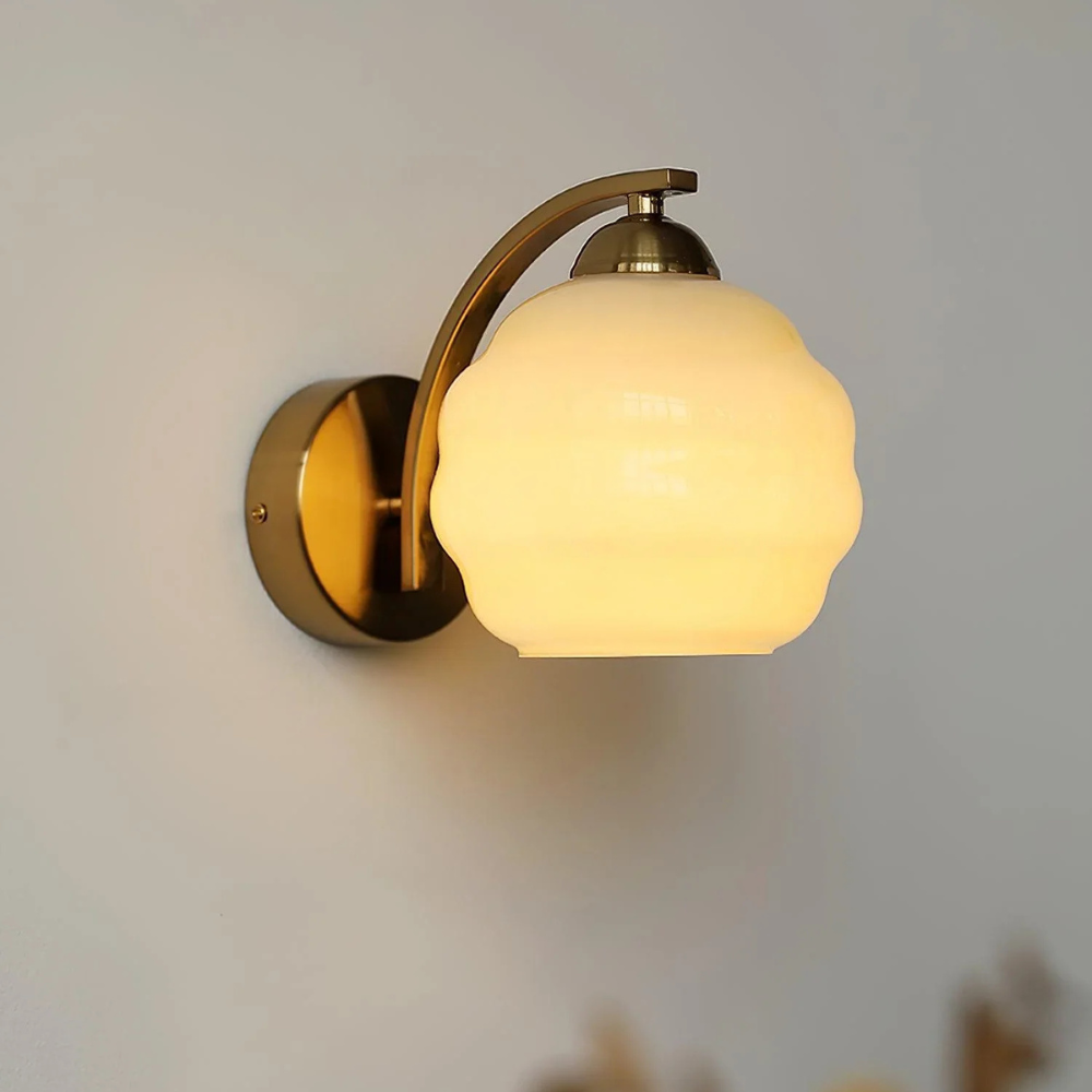 Wall Sconce with Ribbed Glass Globe - Modern Mid Century Gold