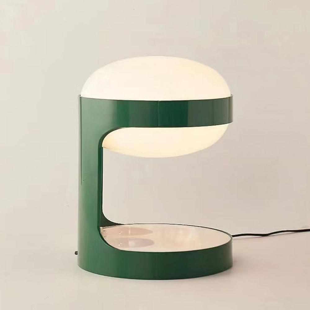 C-Shape Table Light with Frosted Glass Globe - Modern Bauhaus Green