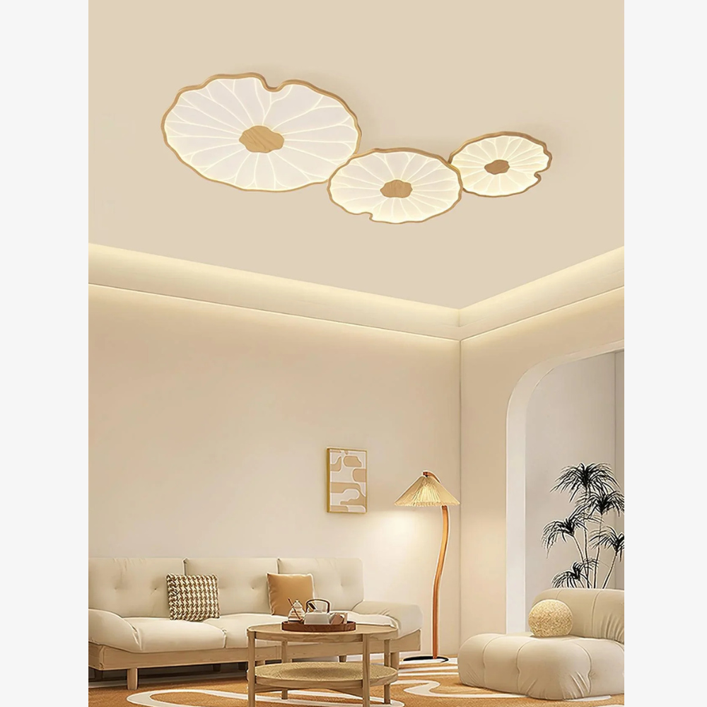 Flush Mount Ceiling Light with Wood Tone - Minimalist Japandi Botanical
