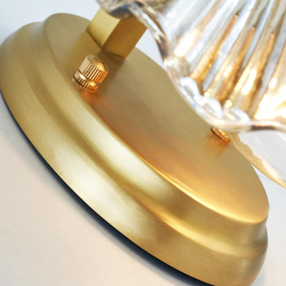 Shell Glass Wall Sconce with Scalloped Ribbed Shade - Coastal Art Deco