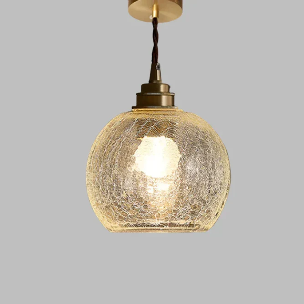 Hanging Ceiling Lamp with Rippled Crystal Glass - Retro Industrial
