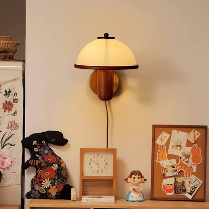 Mushroom Wall Sconce with Oak Wood Base - Mid Century Scandinavian