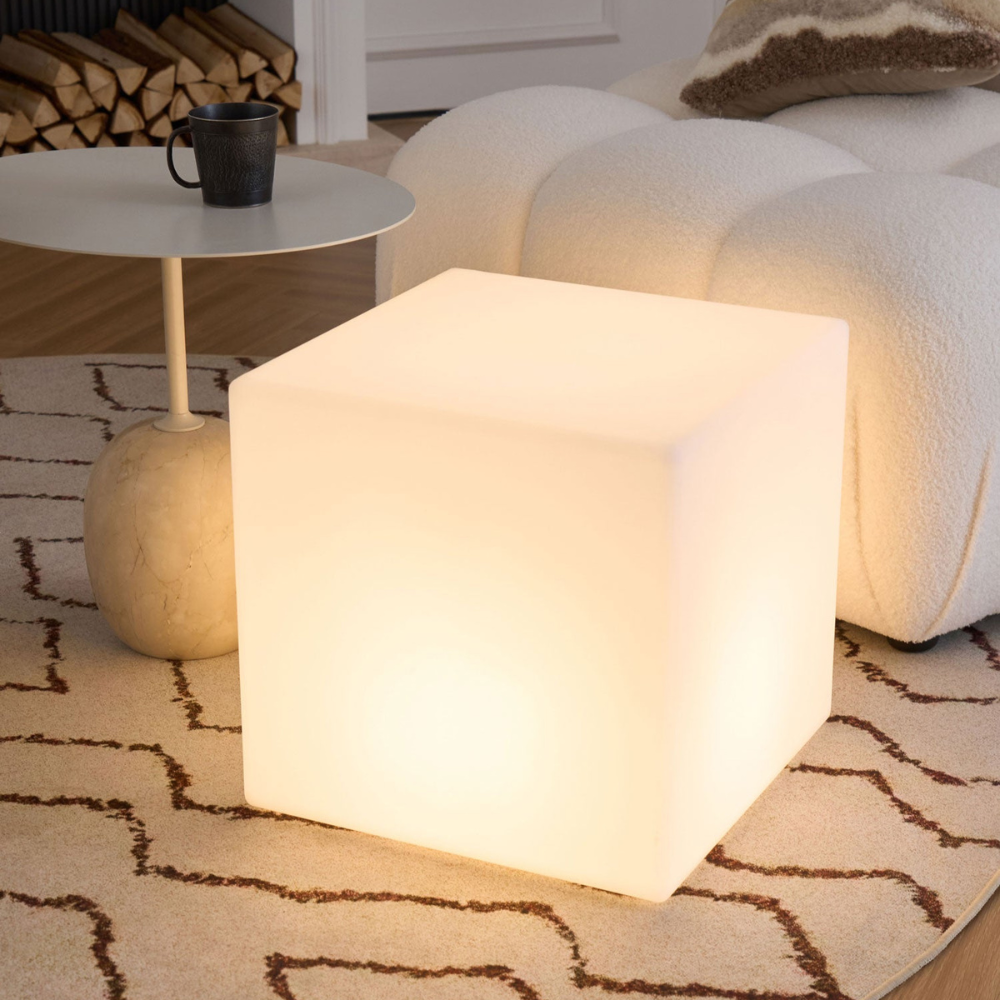 LED Cube Side Table and Glowing Accent Light - Modern Geometric