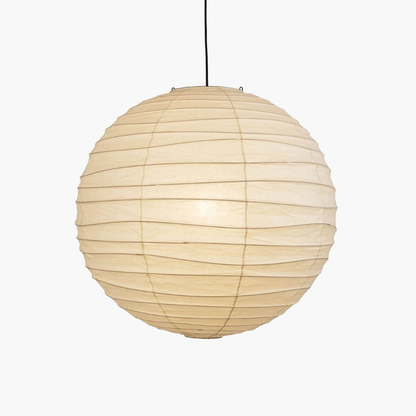 Spherical Ribbed Paper Hanging Fixture - Mid Century Modern Zen Style