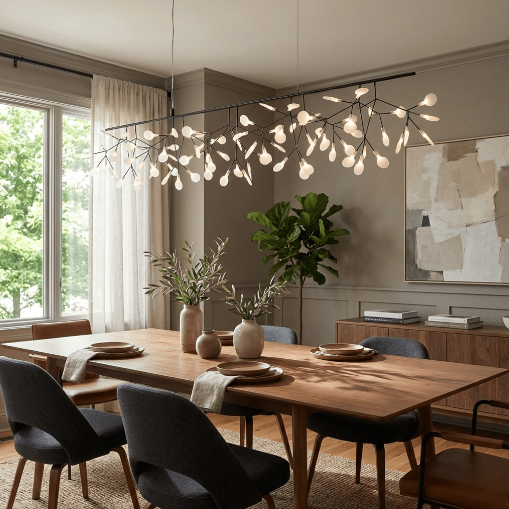 Sputnik-Kronleuchter mit Acryl-Glühwürmchenblättern – Modernes botanisches Licht