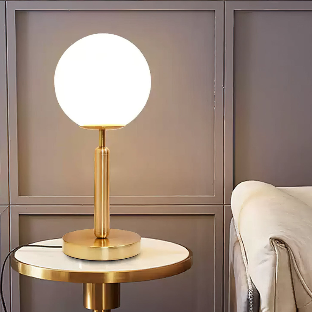 Modern Globe Table Lamp with Pill-Shaped Post - Mid-Century Orb Desk Light