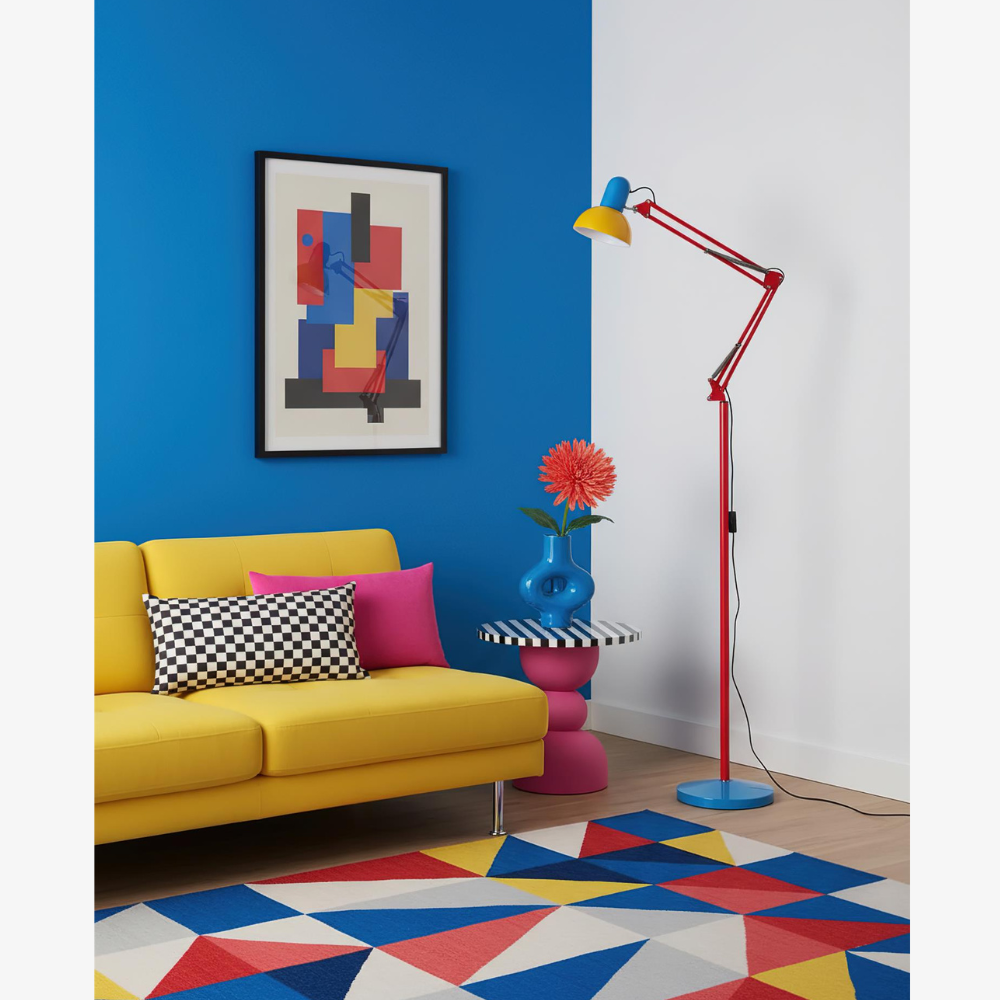 Adjustable Floor Lamp – Memphis Style with Spring-Balanced Articulated Arm and Metal Dome Shade