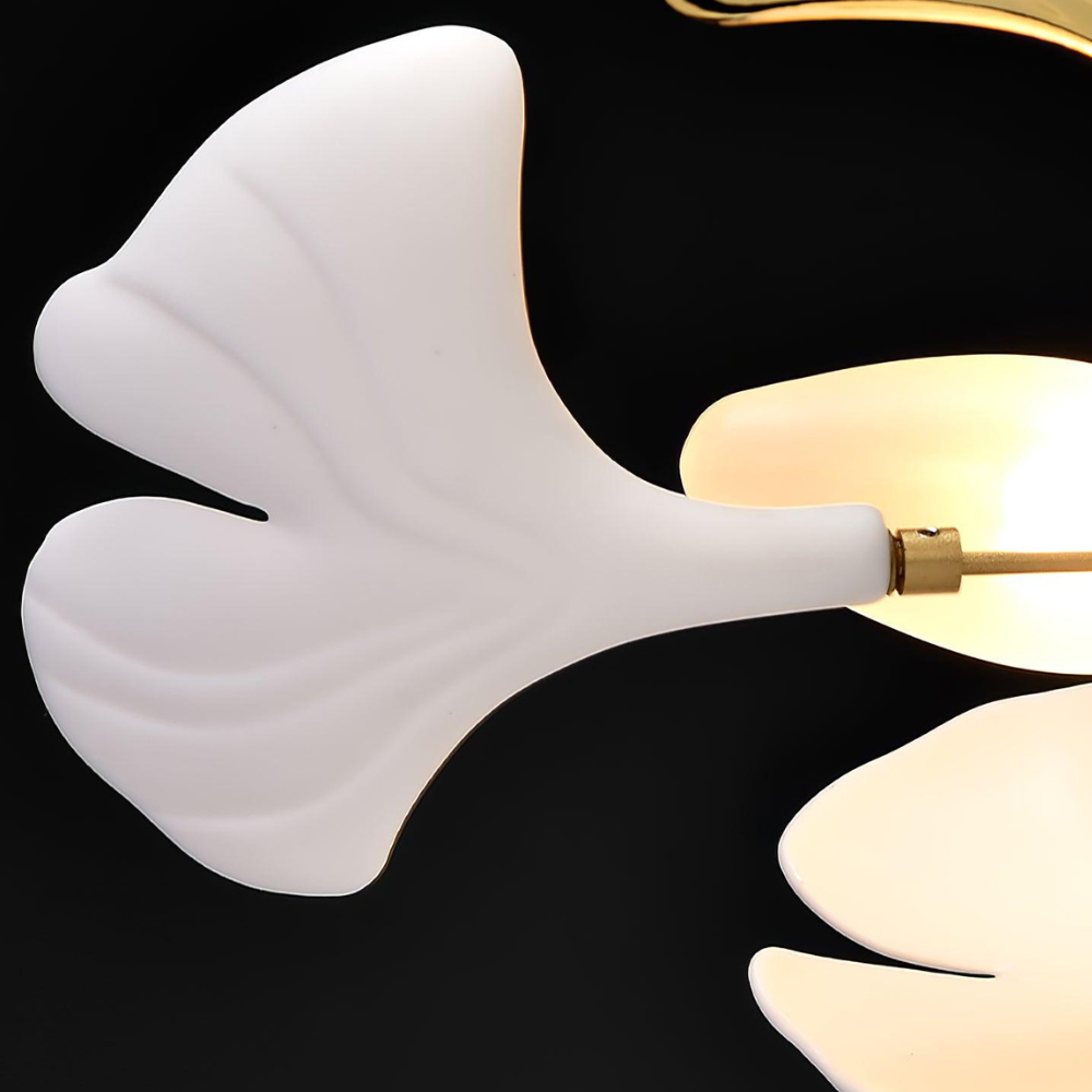 Sputnik-Kronleuchter mit Keramik-Ginkgoblättern – Moderner Art Deco