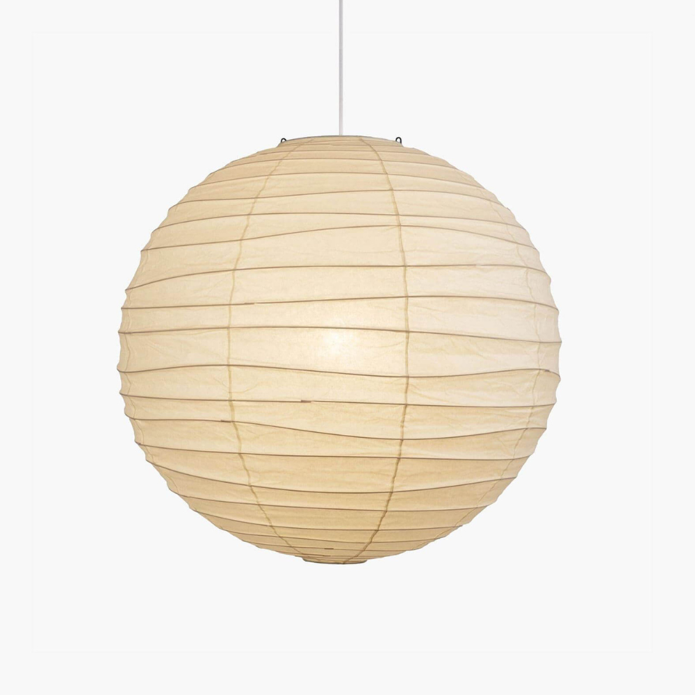 Spherical Ribbed Paper Hanging Fixture - Mid Century Modern Zen Style