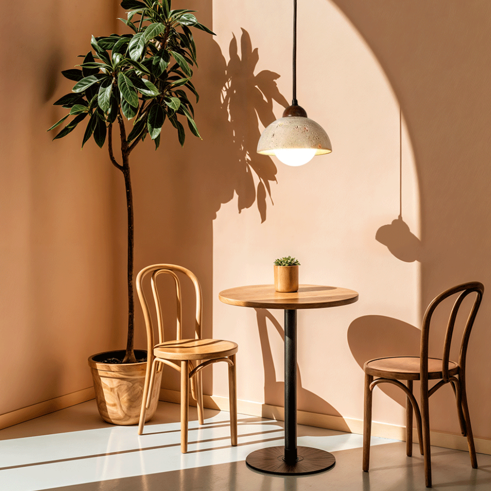 Suspension style travertin Wabi-Sabi avec bois massif - Décor moderne et naturel