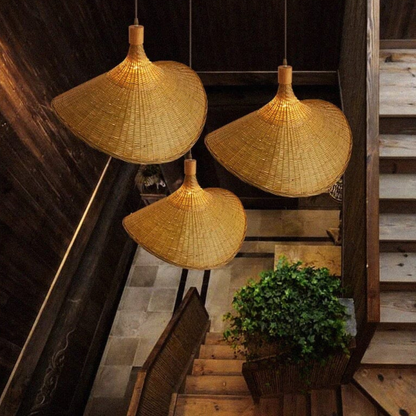 Woven Bamboo Sun Hat Pendant Light - Coastal Boho Decor