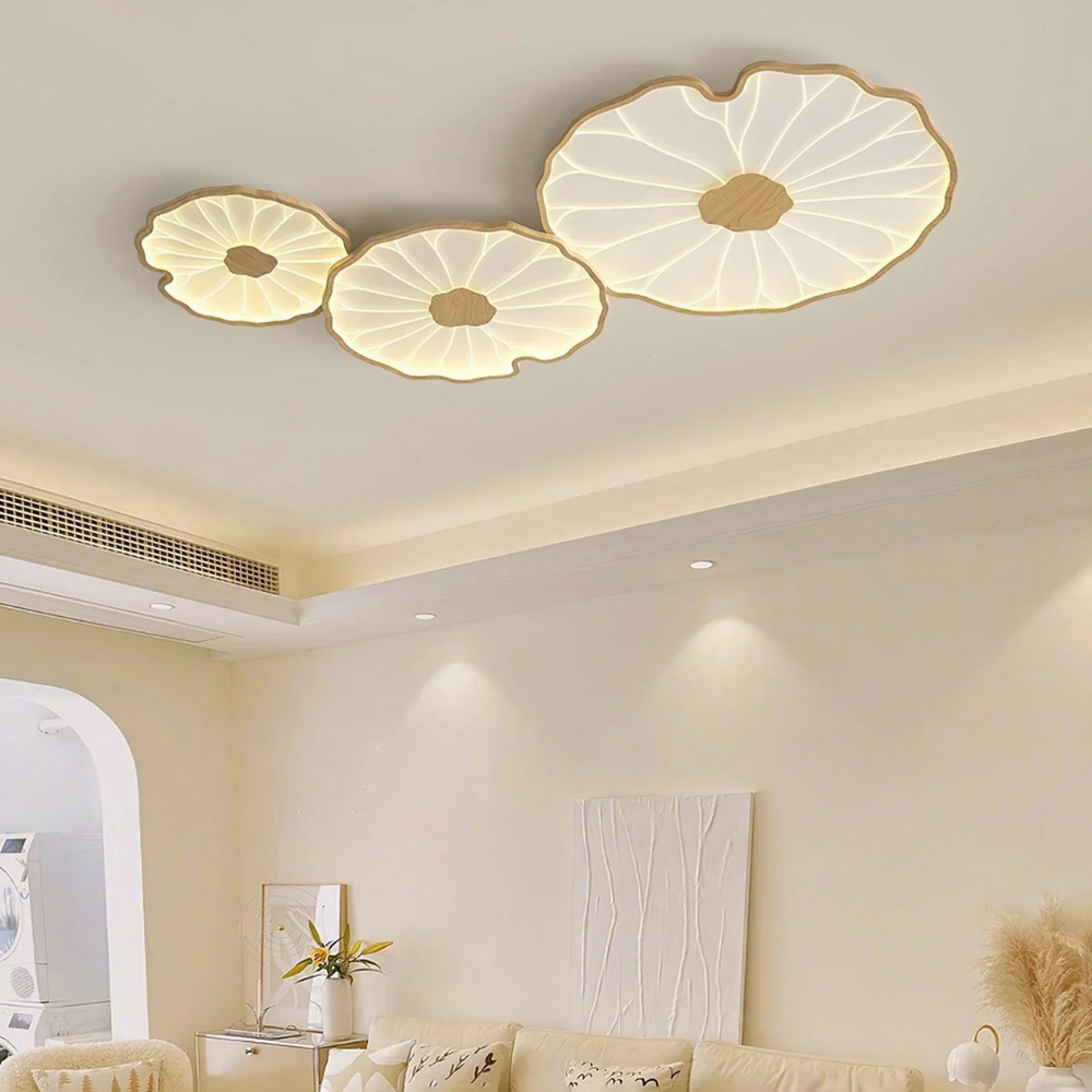Flush Mount Ceiling Light with Wood Tone - Minimalist Japandi Botanical