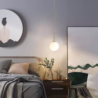 Frosted Glass Orb Hanging Lamp with Minimalist Frame - Multiple Shapes