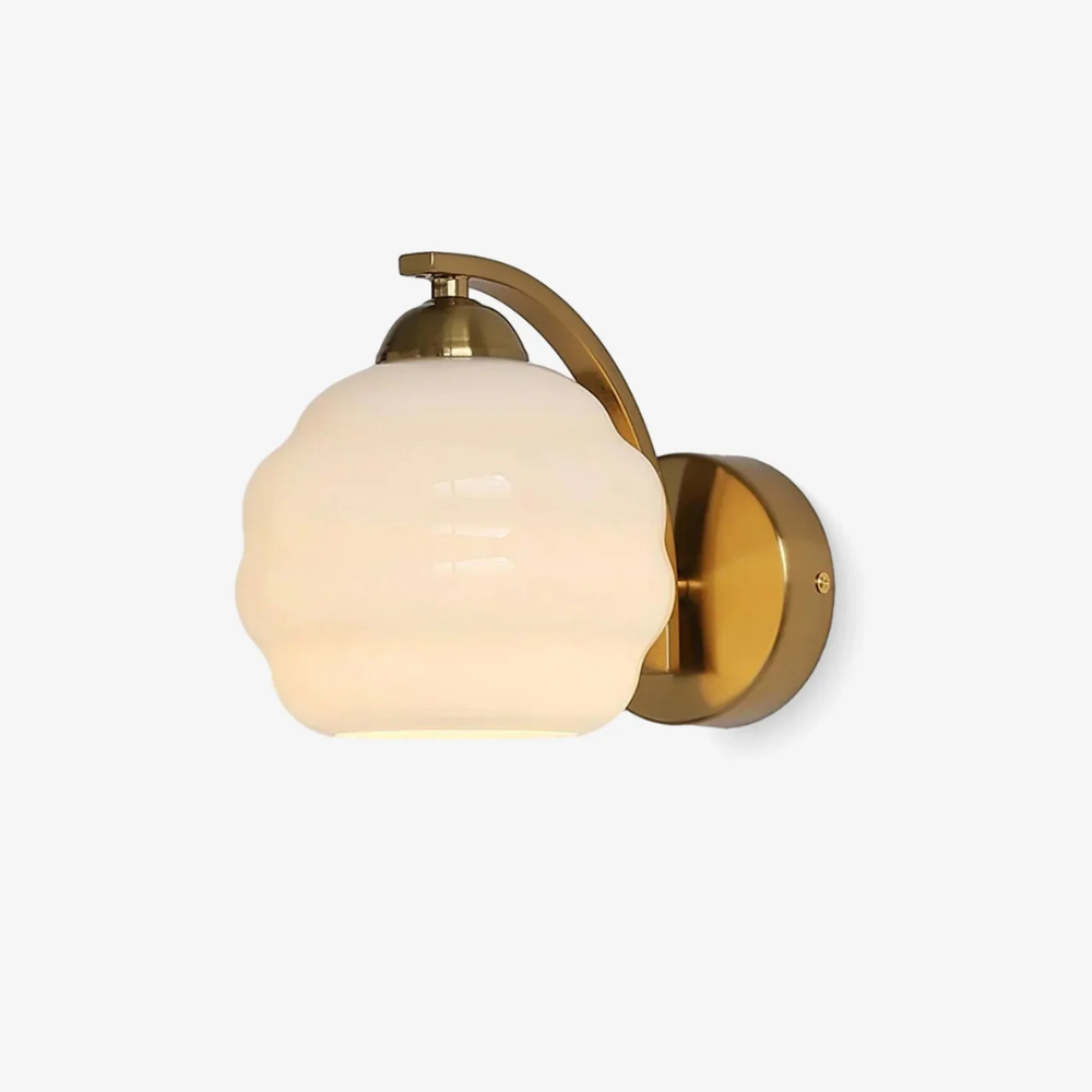 Wall Sconce with Ribbed Glass Globe - Modern Mid Century Gold