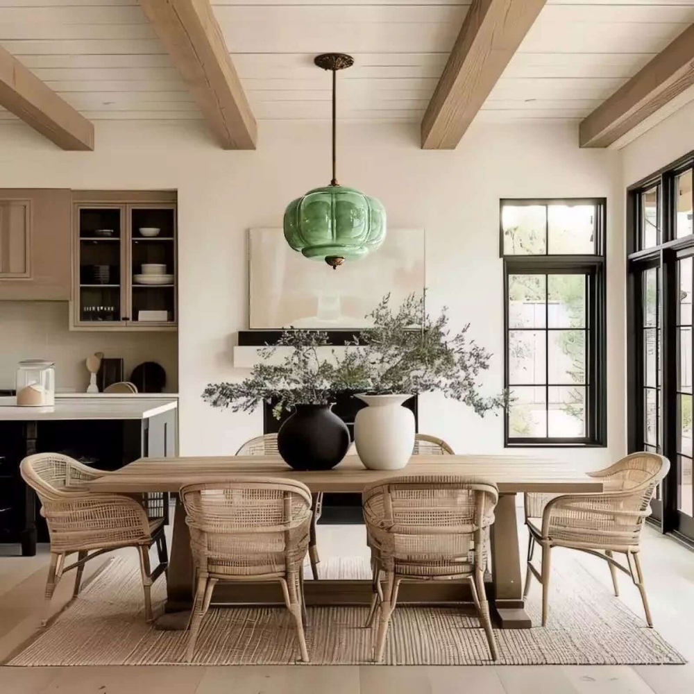 Gerippte Kürbis-Hängelampe mit kunstvollem Metallbesatz – Mid-Century-Design