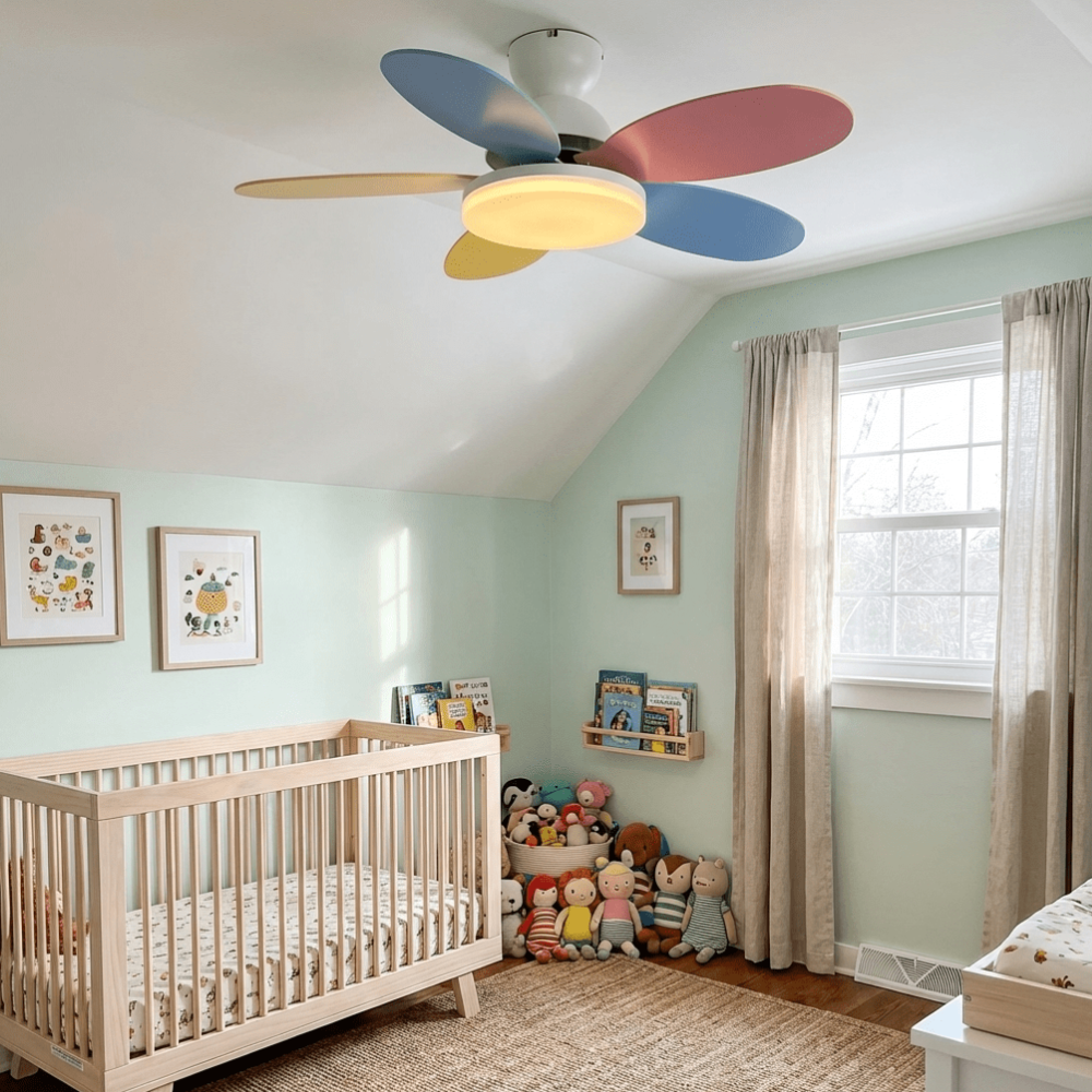 LED-Deckenventilator mit flachem Blumen-Silhouetten-Design und umkehrbarem Luftstrom – verspieltes Design