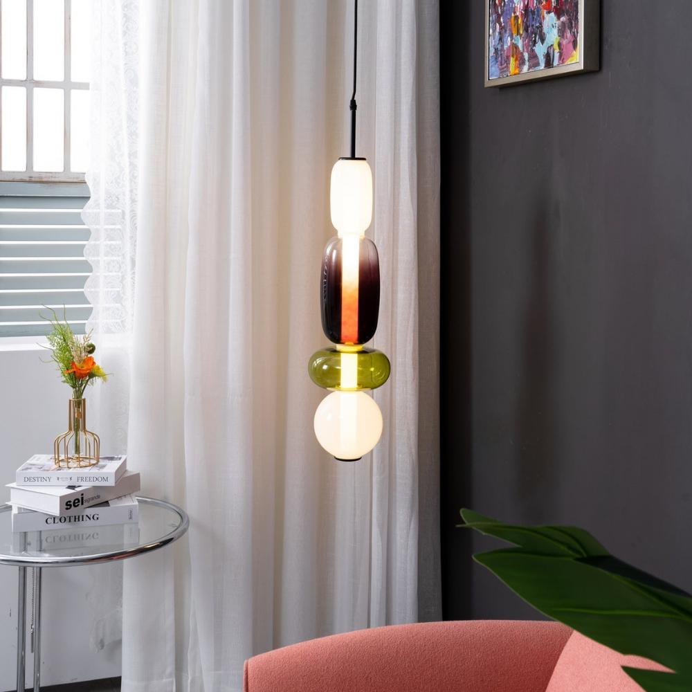 Gestapelte Glas-Hängeleuchte mit geometrischen Ebenen – Art-Déco-Stil