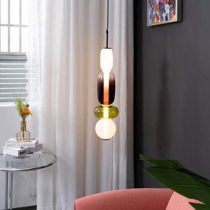 Stacked Glass Pendant Light with Geometric Tiers - Art Deco Style