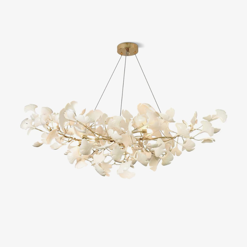 Sputnik-Kronleuchter mit Keramik-Ginkgoblättern – Moderner Art Deco