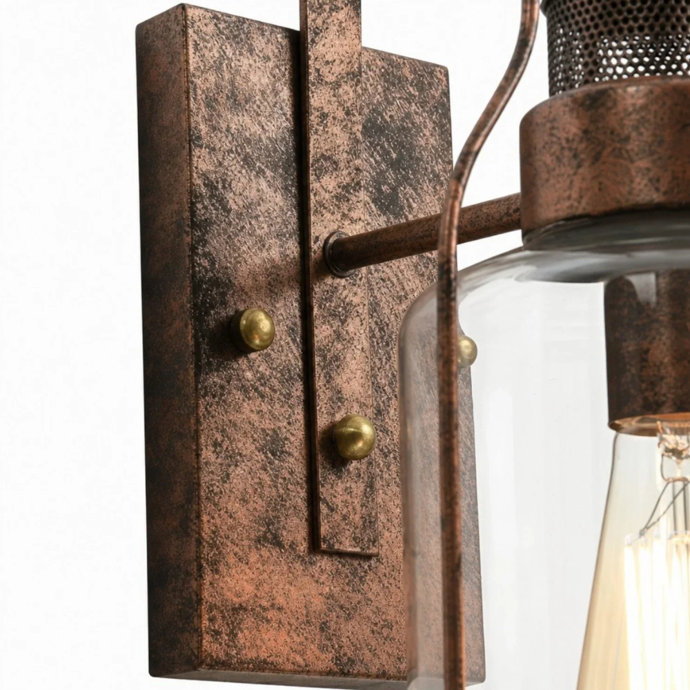 Permanent Outdoor House Lights with Clear Glass Jar Shade and Iron Arm