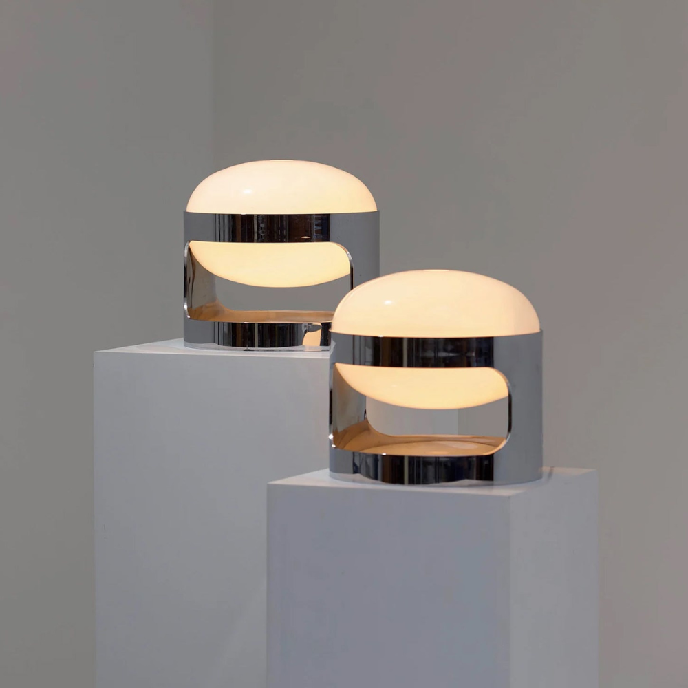 Glass Orb Table Lamp with Chrome Metal Base - Mid Century Modern