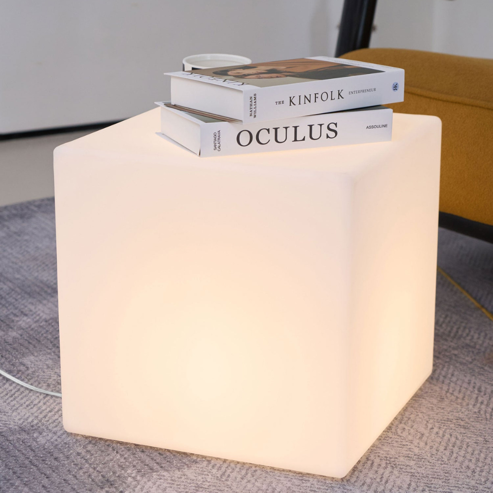 LED Cube Side Table and Glowing Accent Light - Modern Geometric