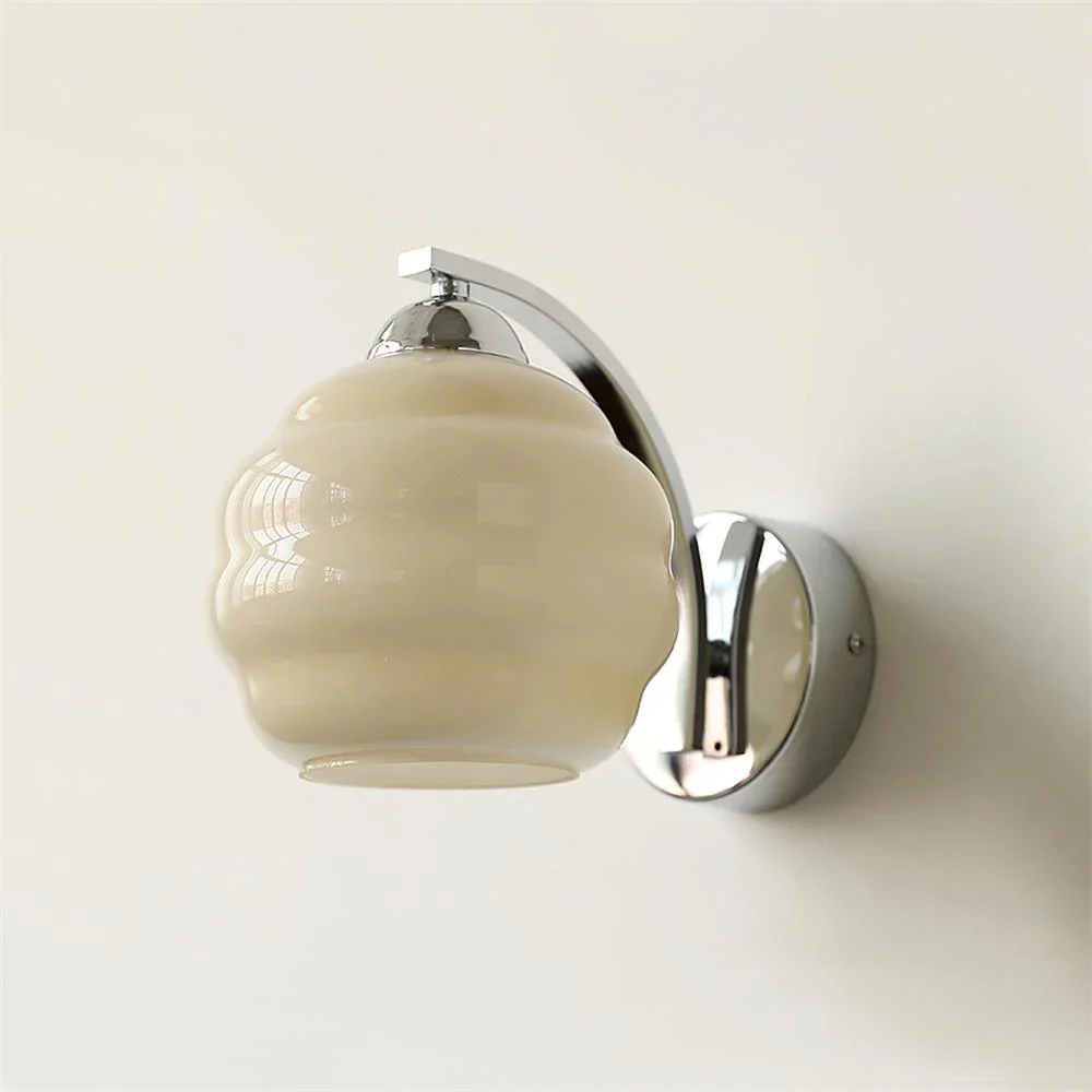 Wall Sconce with Ribbed Glass Globe - Modern Mid Century Gold