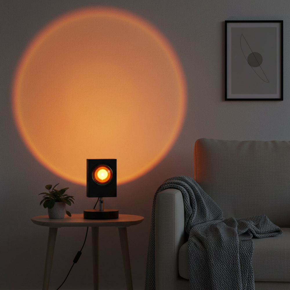 Moderne Sonnenuntergang-Projektorlampe – Architektonisches Halo-Stimmungslicht für Fotografie