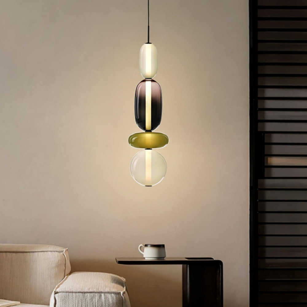 Gestapelte Glas-Hängeleuchte mit geometrischen Ebenen – Art-Déco-Stil