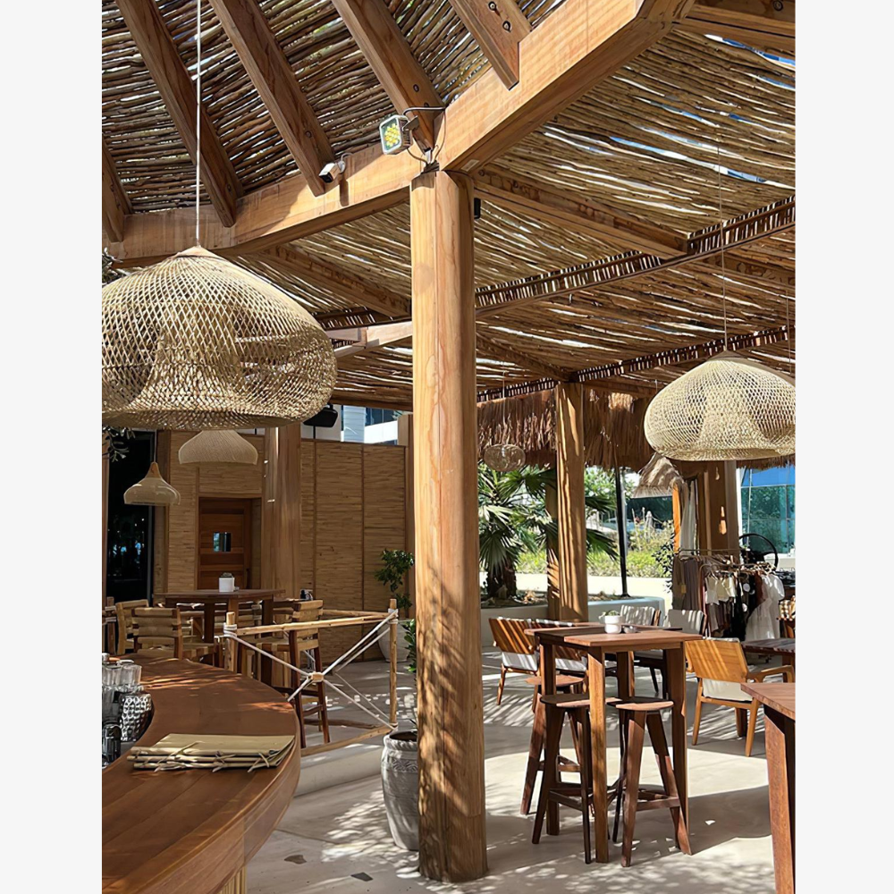 Modern Rattan Silhouette Pendant Light - Woven Basket Hanging Lamp with Wood Cap